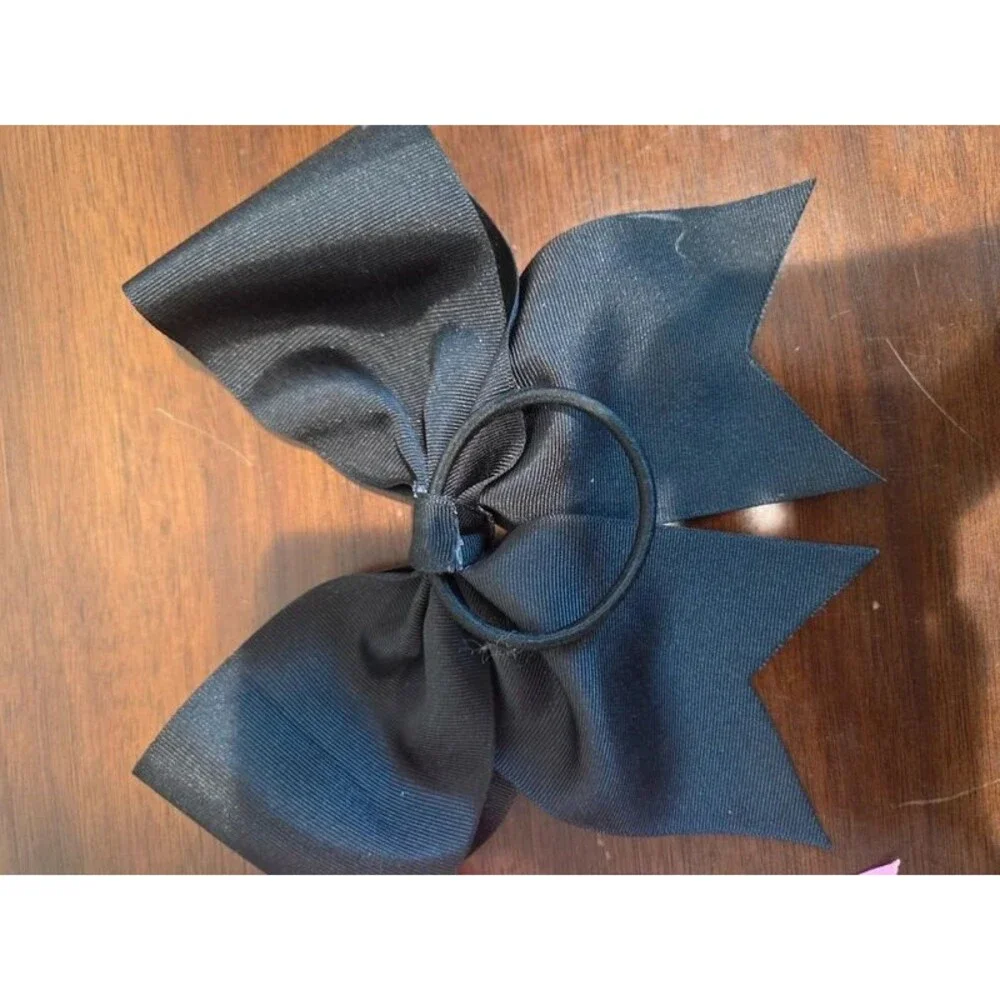 Set of 2 Large Boutique Hair Bows – Pink Soccer & Black Grosgrain Ponytail